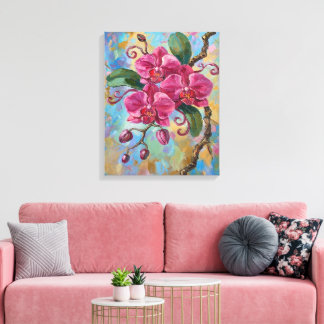 Rosa orkidéblommålning canvastryck