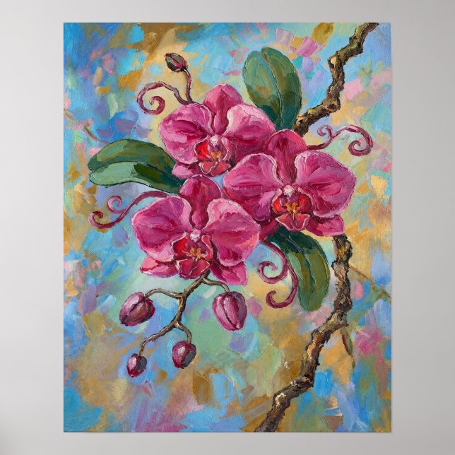 Rosa orkidéblommålning poster (Framsidan)