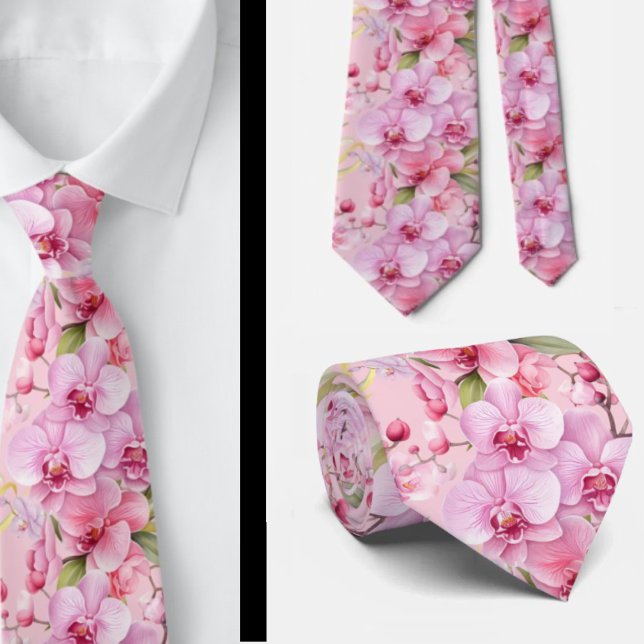Rosa orkidéblommor halsduk slips (Skapare uppladdad)