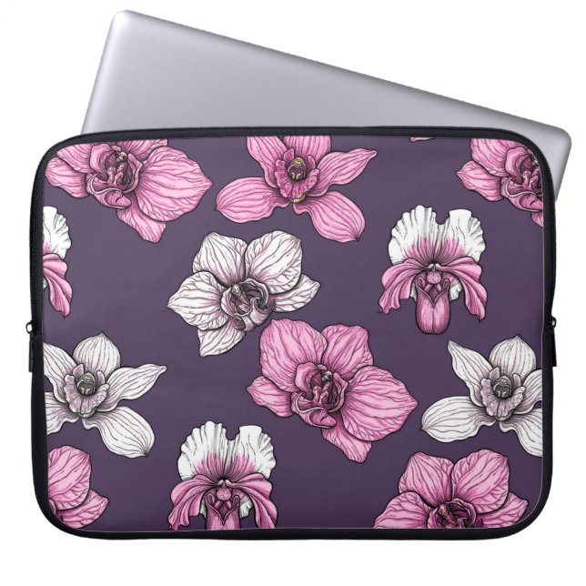 Rosa orkidéblommor laptop fodral (Framsidan)