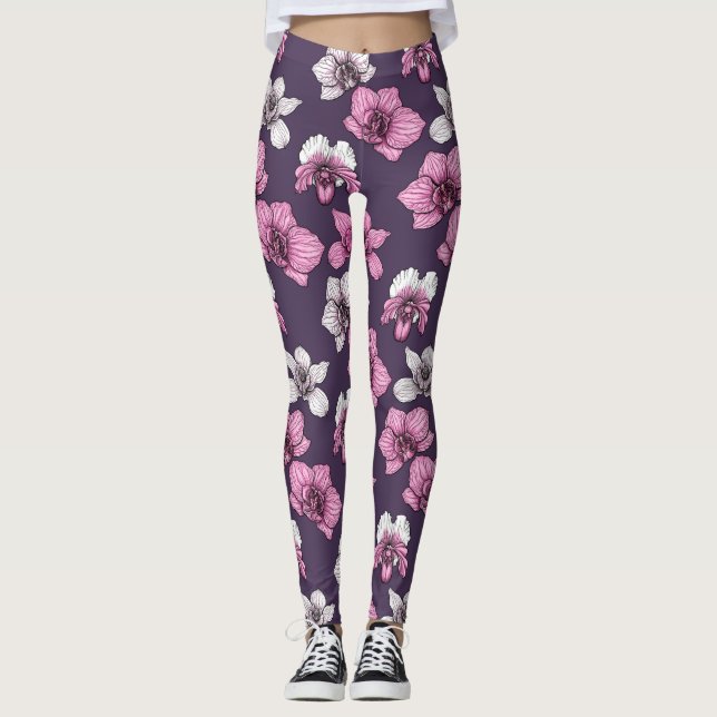 Rosa orkidéblommor leggings (Framsida)