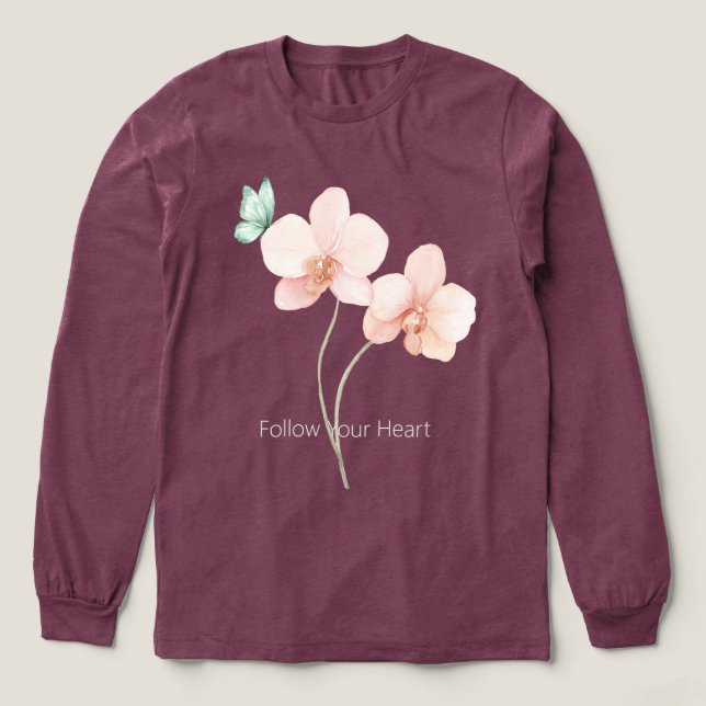 Rosa orkidéblommor mintgrön fjäril t shirt (Design framsida)