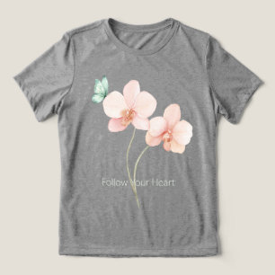 Rosa orkidéblommor Mintgrön fjäril T Shirt