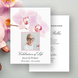 Rosa orkidéblommor på vit firande av liv inbjudningar