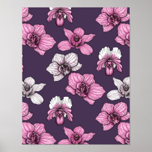 Rosa orkidéblommor poster