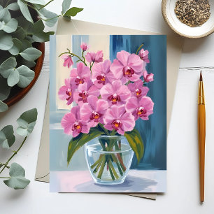 Rosa orkidéblomsterbukett akvarell vykort
