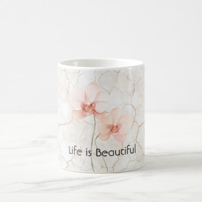 Rosa orkidéer Livet är vackert Kaffemugg (Center)