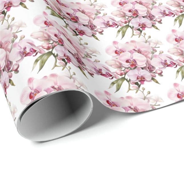 Rosa orkidéer  presentpapper (Rullad Hörn)