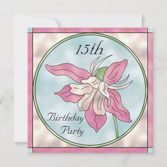 Rosa orkidéfärgad glaseffekt 15-årsdag inbjudningar (Framsida)