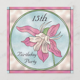 Rosa orkidéfärgad glaseffekt 15-årsdag inbjudningar