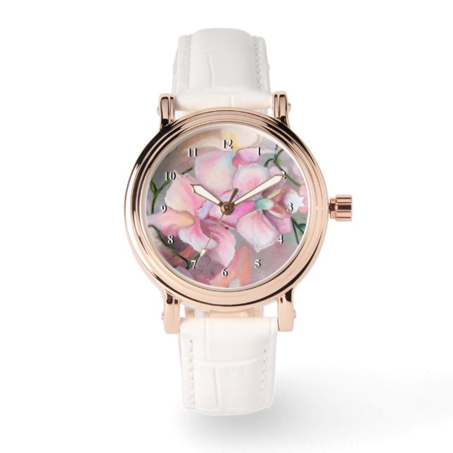 Rosa orkidéklocka armbandsur (Framsida)