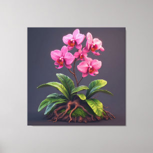 Rosa orkidéväxt med gröna blad canvastryck