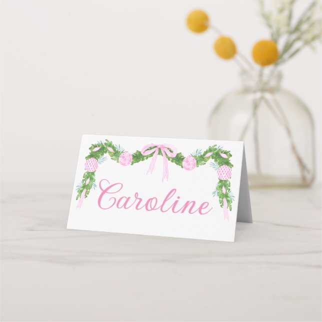 Rosa Ornament Garland-julkort Placeringskort (Framsida)