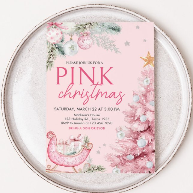 Rosa Ornament jul Party Inbjudningar (Pink Ornaments Holiday Christmas Party Invitation)