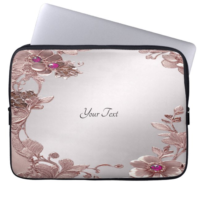 Rosa Ornate Blommigt Laptop sleeve (Framsidan)