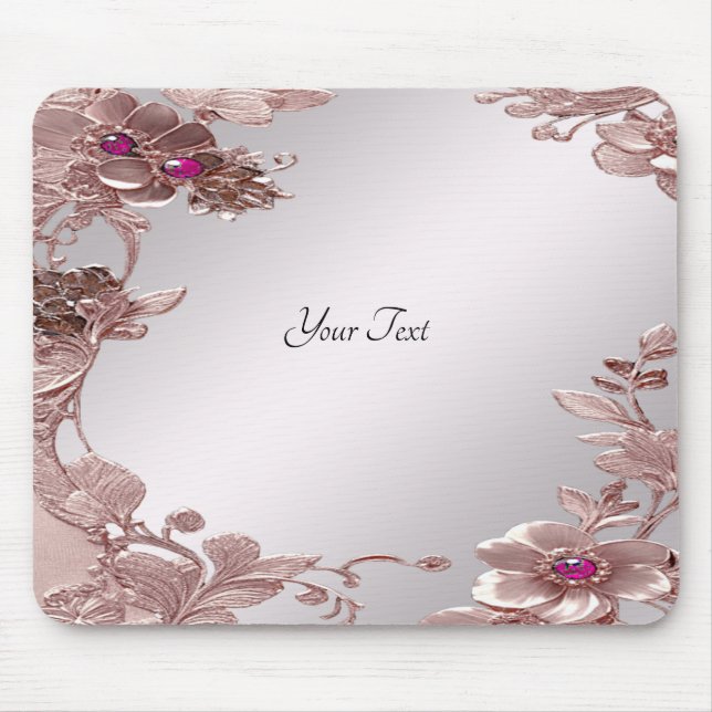Rosa Ornate Blommigt Mousepad Musmatta (Framsidan)