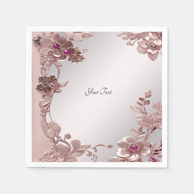 Rosa Ornate Blommigt Napkins Pappersservett (Framsidan)