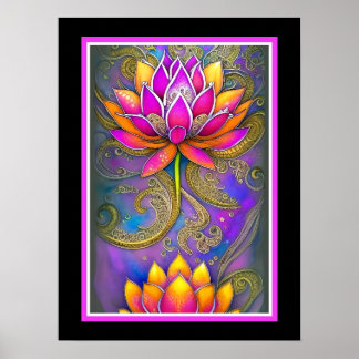Rosa Ornate Lotus Flowers Poster