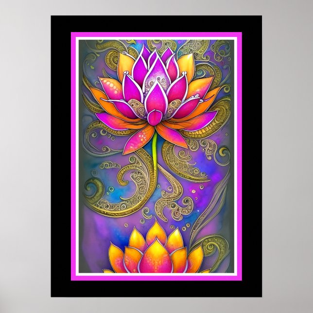 Rosa Ornate Lotus Flowers Poster (Framsidan)