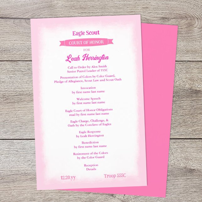 Rosa Örnens Hedersceremoni Program (pink eagle scout court of honor ceremony program)