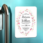 Rosa Örter Blommar Flowers Bröllop Card Call Magnet<br><div class="desc">Blommar Ro och Rosa Wildblommor på Blommigt Greenery Background Bröllop Card Template Investigation. Mall för Aesthetic Inbjudan Romantic Gift med rosa blommor och grönt grenar sprig-löv på vattenfärgspastellers örter för grattis bröllopsdekorkort även för möhippa.</div>