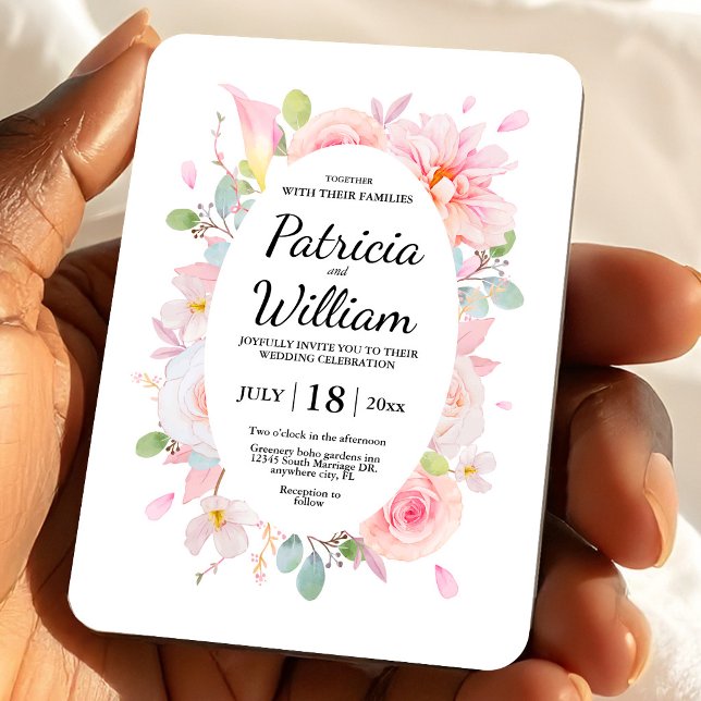 Rosa Örter Blommar Flowers Spara datum Bröllop Magnet (Pink Herbs Blossom Flowers Save The Date Wedding Magnet, Wedding Favor, Love is Brewing)