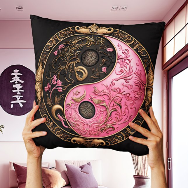Rosa Öster Oriental Yin och Yang Taijitu Kudde (Skapare uppladdad)