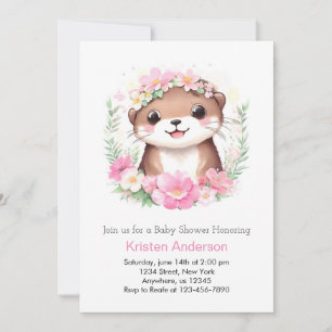 Rosa Otter Äventyr Whimsical Girl Baby Shower Inbjudningar