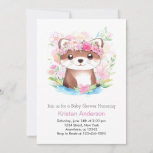 Rosa Otter Whimsious Blissful Girl Baby Shower Inbjudningar