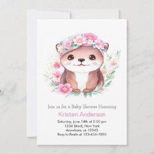 Rosa Otter Wildblomma Whimsical Girl Baby Shower Inbjudningar