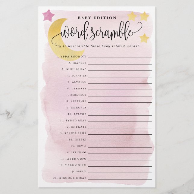 Rosa över det Pappra spelkortet Baby Ord över Måne Flygblad (Framsidan)