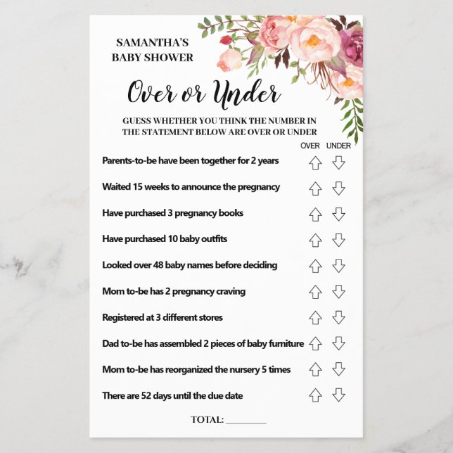 Rosa Över- eller under babyduschbilingual-kort Flygblad (Framsidan)