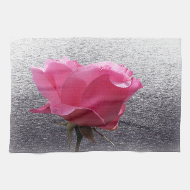 rosa över grått kökshandduk (Horisontell)