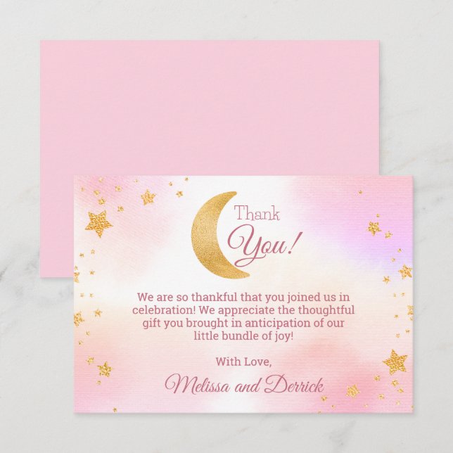 Rosa över Måne Baby Shower - tack för ditt kort (Fram/baksida)