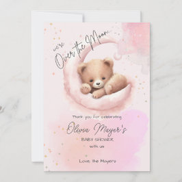 Rosa över Måne Bear Baby Shower - tack för ditt ko Kort