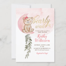 Rosa över måne Bear Girl Baby Shower