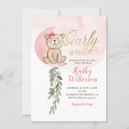 Rosa över måne Bear Girl Baby Shower Inbjudningar