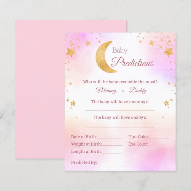 Rosa över Måne Predictions Baby Shower Game (Fram/baksida)