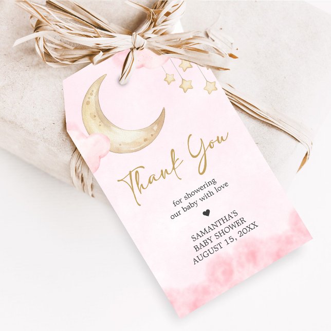 Rosa Över månen Baby Shower Presentkort Presentetikett (Over the Moon Baby Shower Favor Tags)