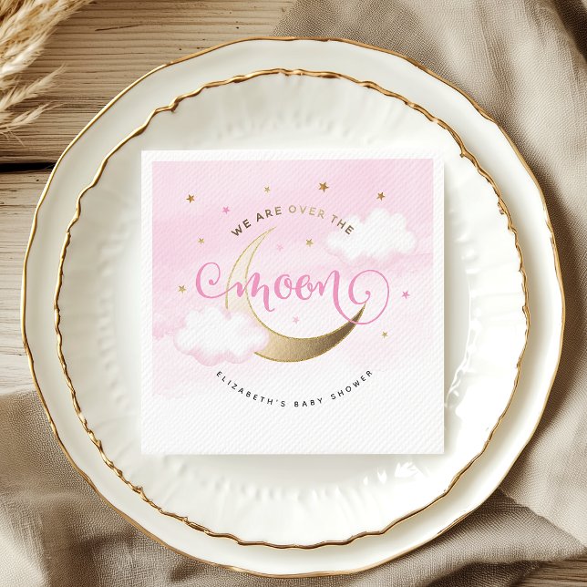 Rosa över månen pappersservetter (Pink Over the Moon Baby Shower Paper Napkins)