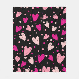 Rosa över svarta hjärtan fleecefilt
