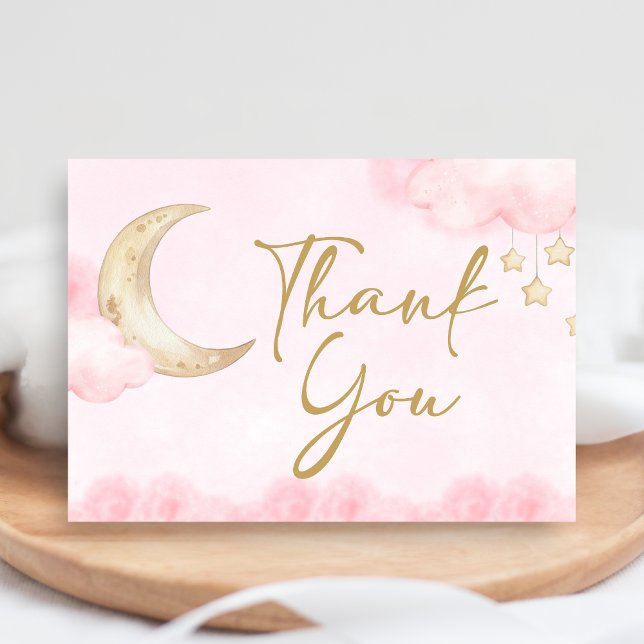 Rosa Over the Moon Baby Shower  Tack Kort (Over the Moon Baby Shower Thank You Card)