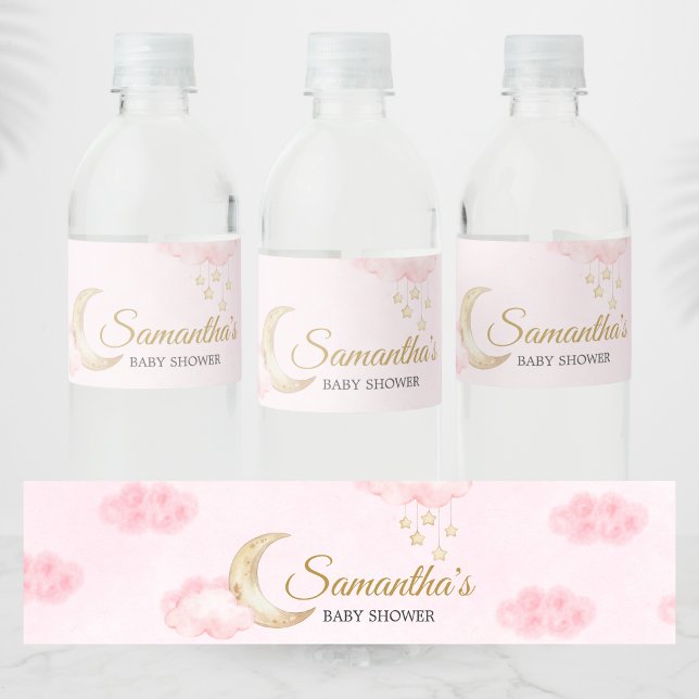 Rosa Over the Moon Baby Shower  Vattenflaskor Etikett (Over the Moon Baby Shower Bottle Label
)