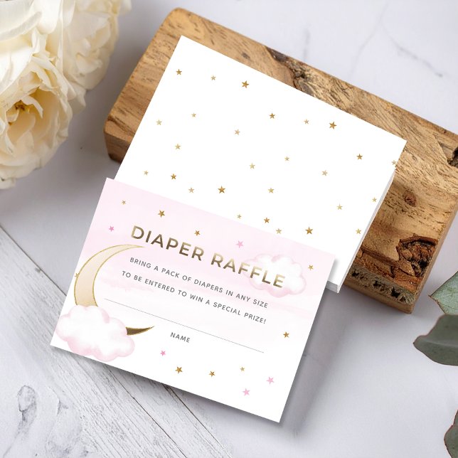 Rosa Over the Moon blöja lotteri infogningskort Tilläggskort (Pink Over the Moon Diaper Raffle Insert Card
#OverTheMoon)