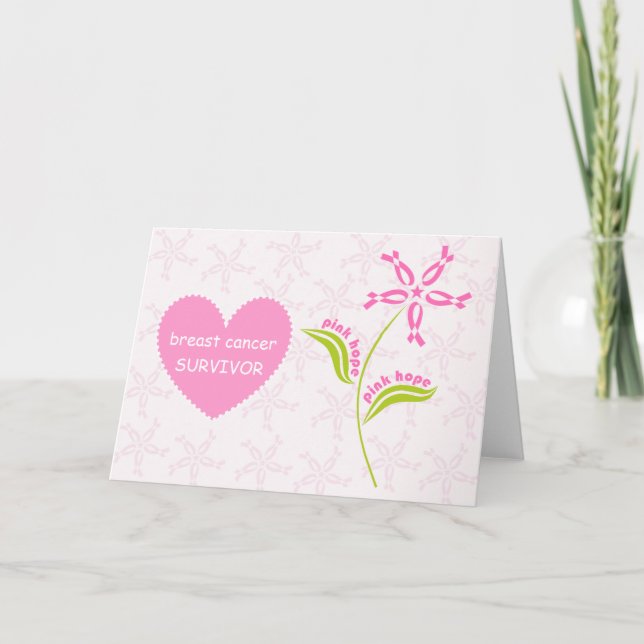 Rosa överlevande för bandbröstcancermedvetenhet kort (Framsida)