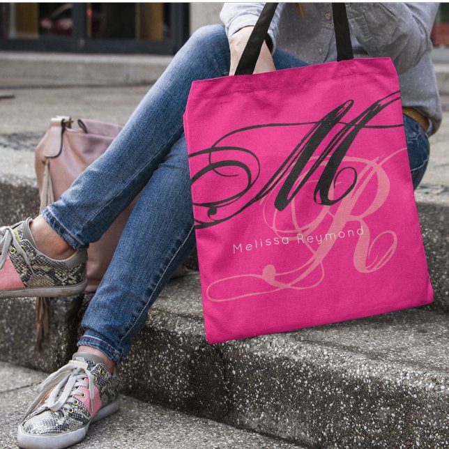 Rosa, övertrycksmonogram till påse tygkasse (pink vibes)