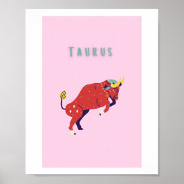 Rosa Oxen, stjärntecken, stjärnbildsutskrift Poster