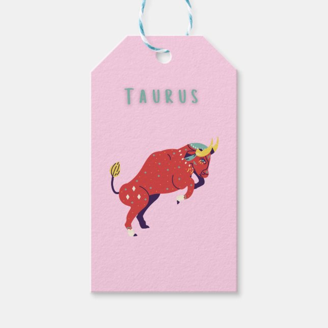Rosa Oxen, stjärntecken, stjärnbildsutskrift Presentetikett (Framsidan)