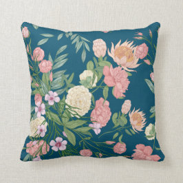 Rosa på Blå Teal Vår-blomman Visa linje 16x16 Kudde