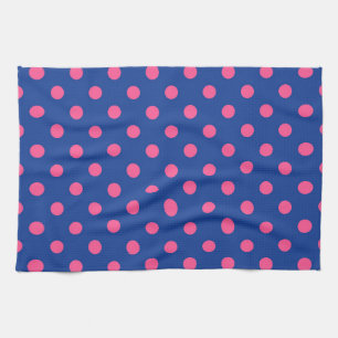 Rosa på blåa prickar mönsterdesign kökshandduk